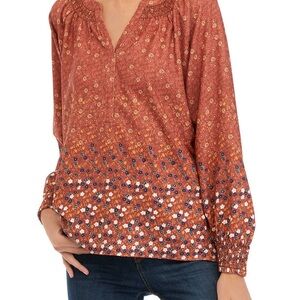 Wonderly Orange Graphic Long Sleeve Blouse